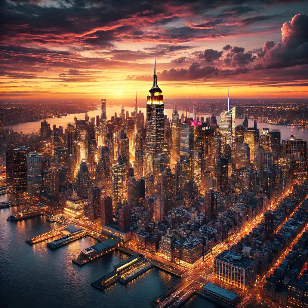 New York City Sunset Aerial Photograph